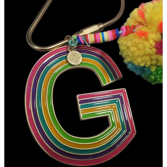 Jane Marie G Initial Rainbow Keychain With Pompom Tassel - Picture 5 of 10